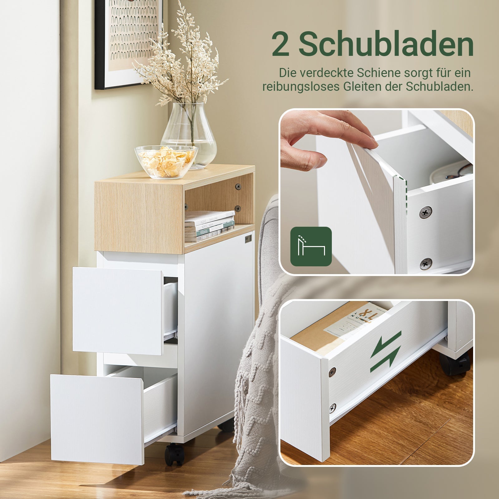SoBuy | Comodino | Carrello da Bagno | Scaffale per Nicchia | Letto Boxspring | Tavolino Stretto | FBT155-WN
