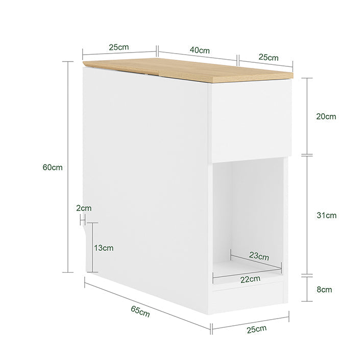 SoBuy | Comodino Tavolino da salotto Tavolino da tè | Bianco-Naturale | 25x60x65cm | FBT162-WN