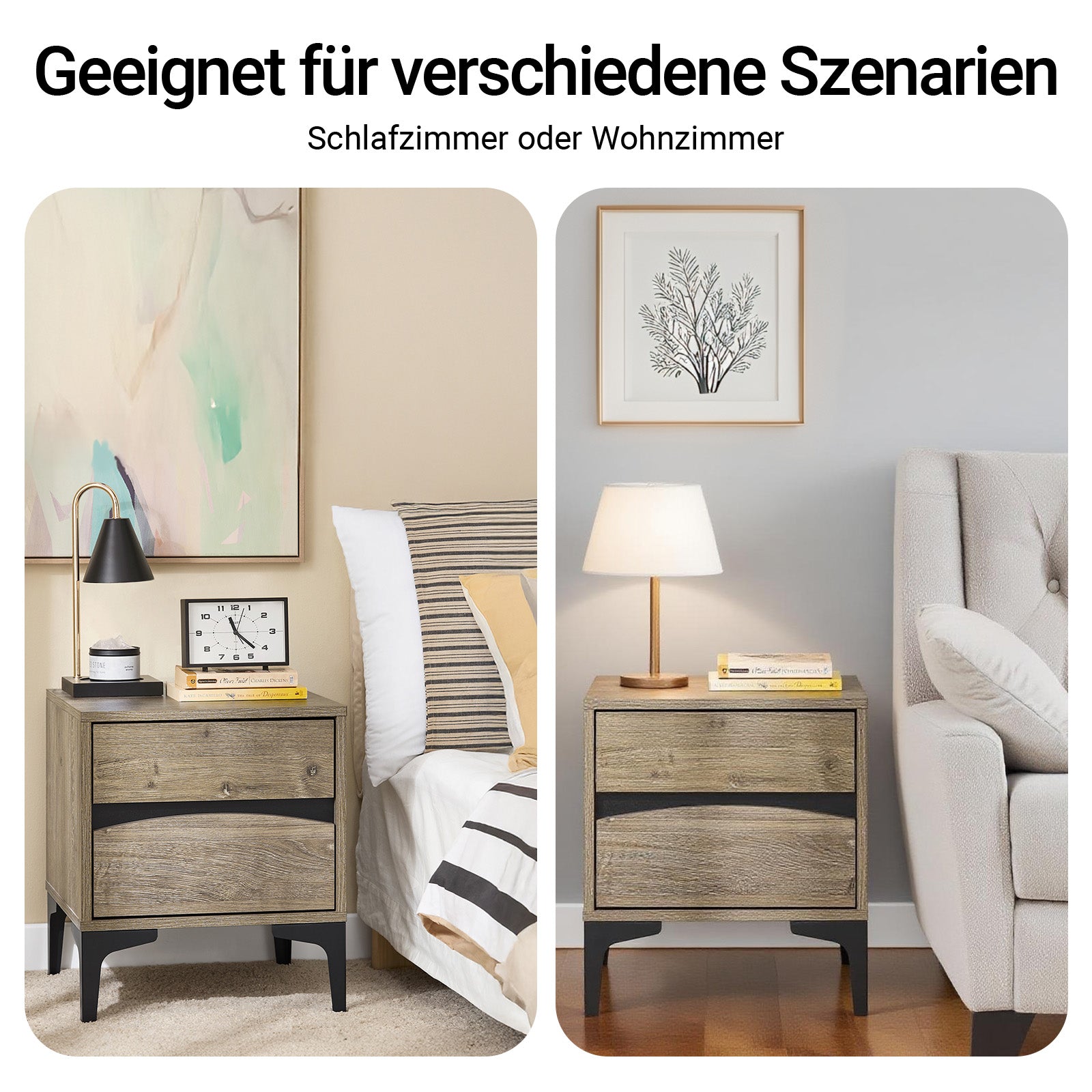 SoBuy Comodino con 2 cassetti, colore naturale, 40×40×47 cm FBT165-N