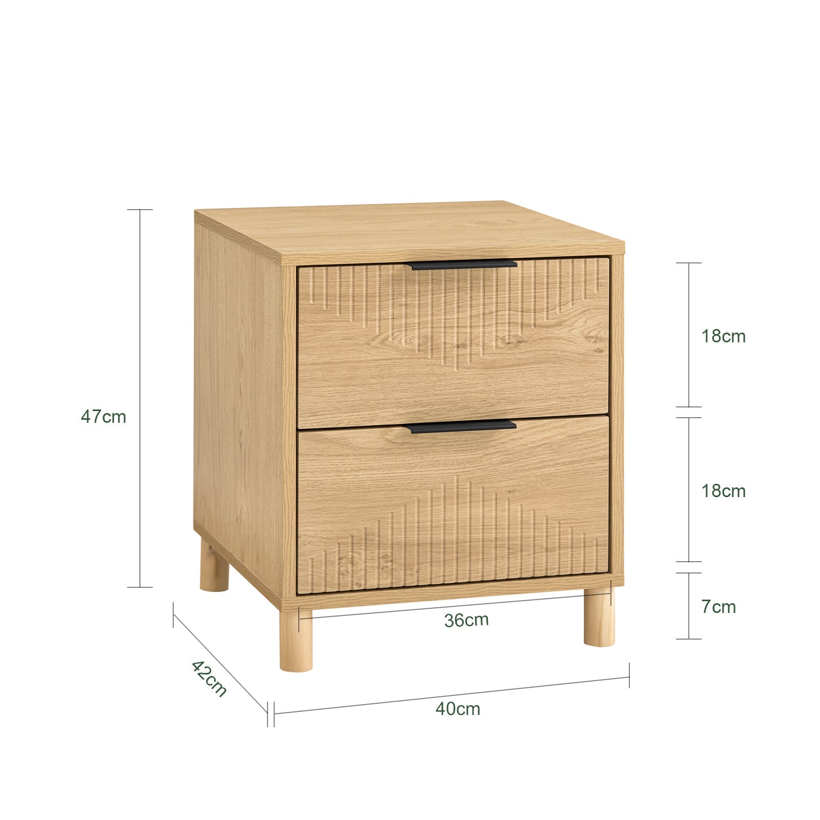 SoBuy Table de chevet à 2 tiroirs Nature L40 x P42 x H47 cm FBT166-N