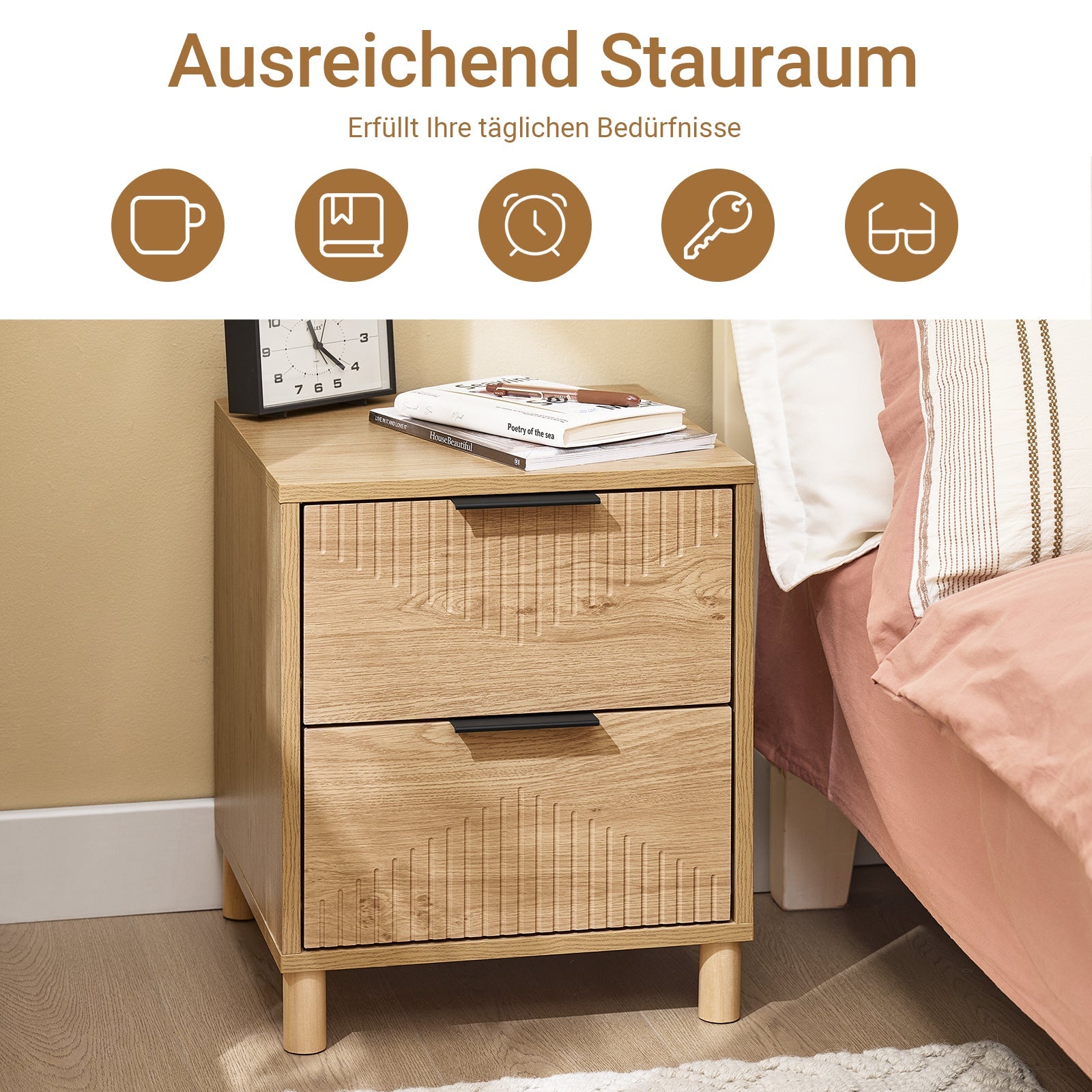 SoBuy Table de chevet à 2 tiroirs Nature L40 x P42 x H47 cm FBT166-N