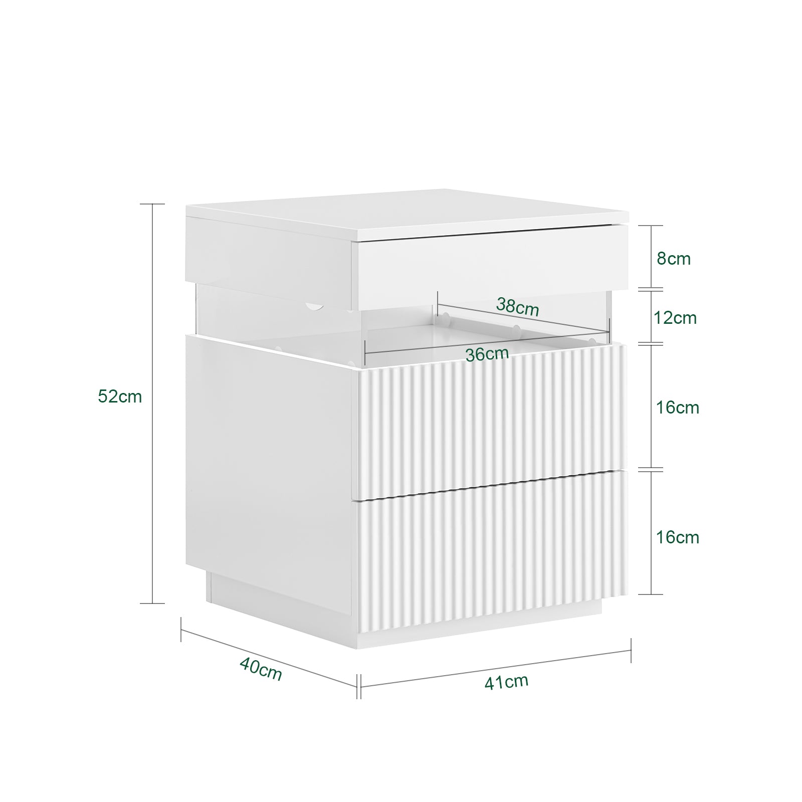 SoBuy | Nachttisch | mit LED-Beleuchtung | Beistelltisch | mit 3 Schubladen | Weiß | FBT167-E-W