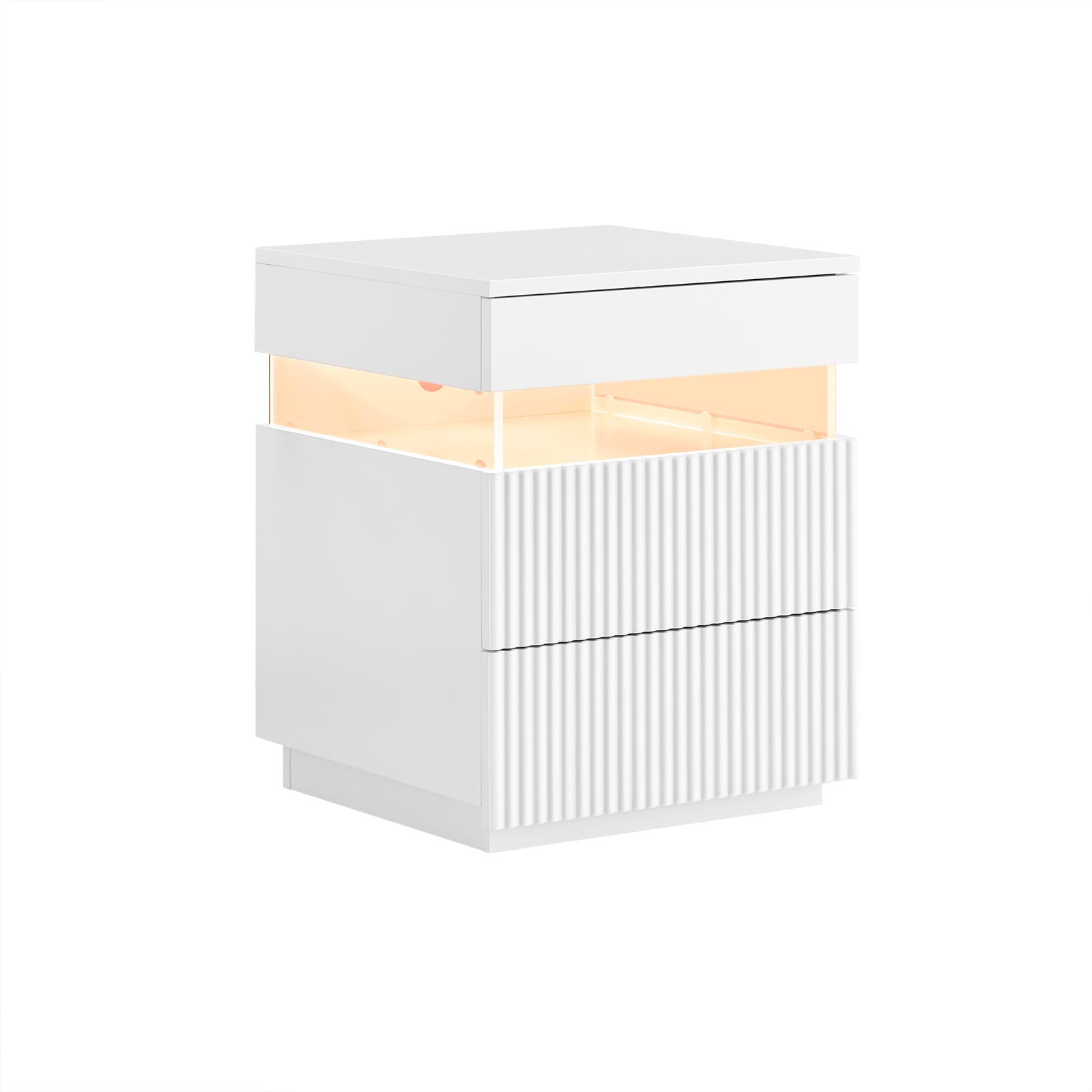 SoBuy | Nachttisch | mit LED-Beleuchtung | Beistelltisch | mit 3 Schubladen | Weiß | FBT167-E-W