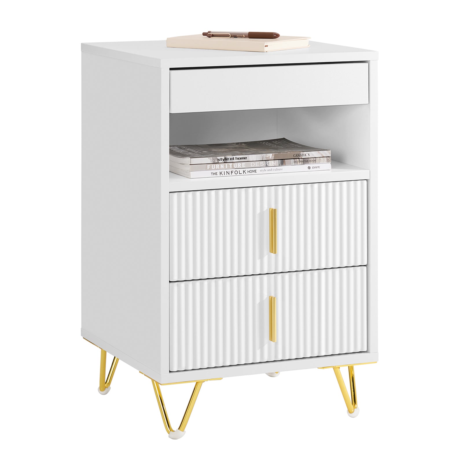 Vorverkauf | SoBuy | Nachttisch mit 3 Schubladen | Sofatisch | Beistelltisch | Weiß | FBT168-W