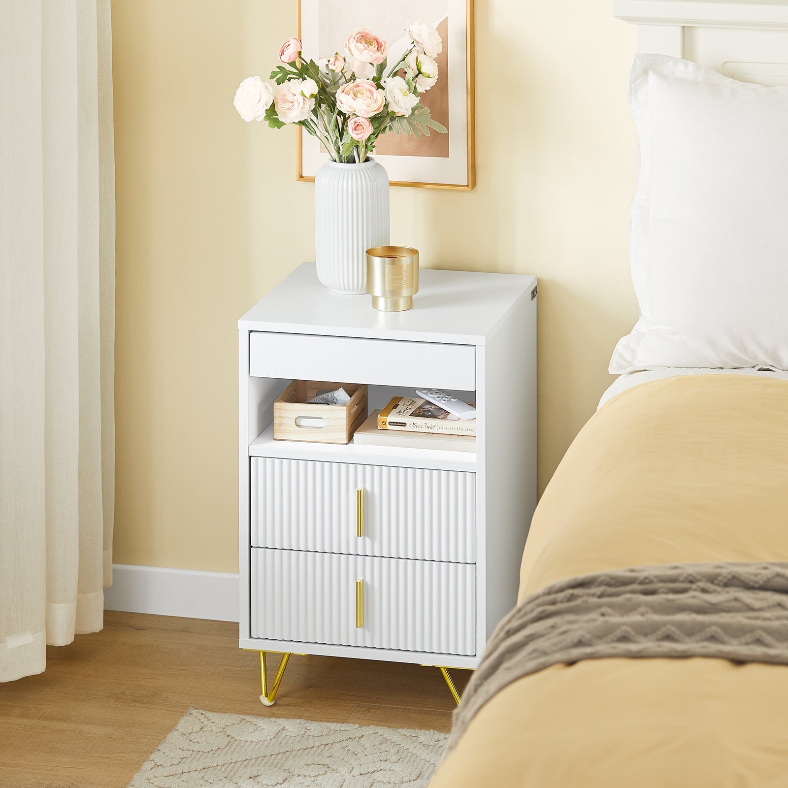 SoBuy | Table de chevet à 3 tiroirs | Table d'appoint | Table d'appoint | Blanc | FBT168-W