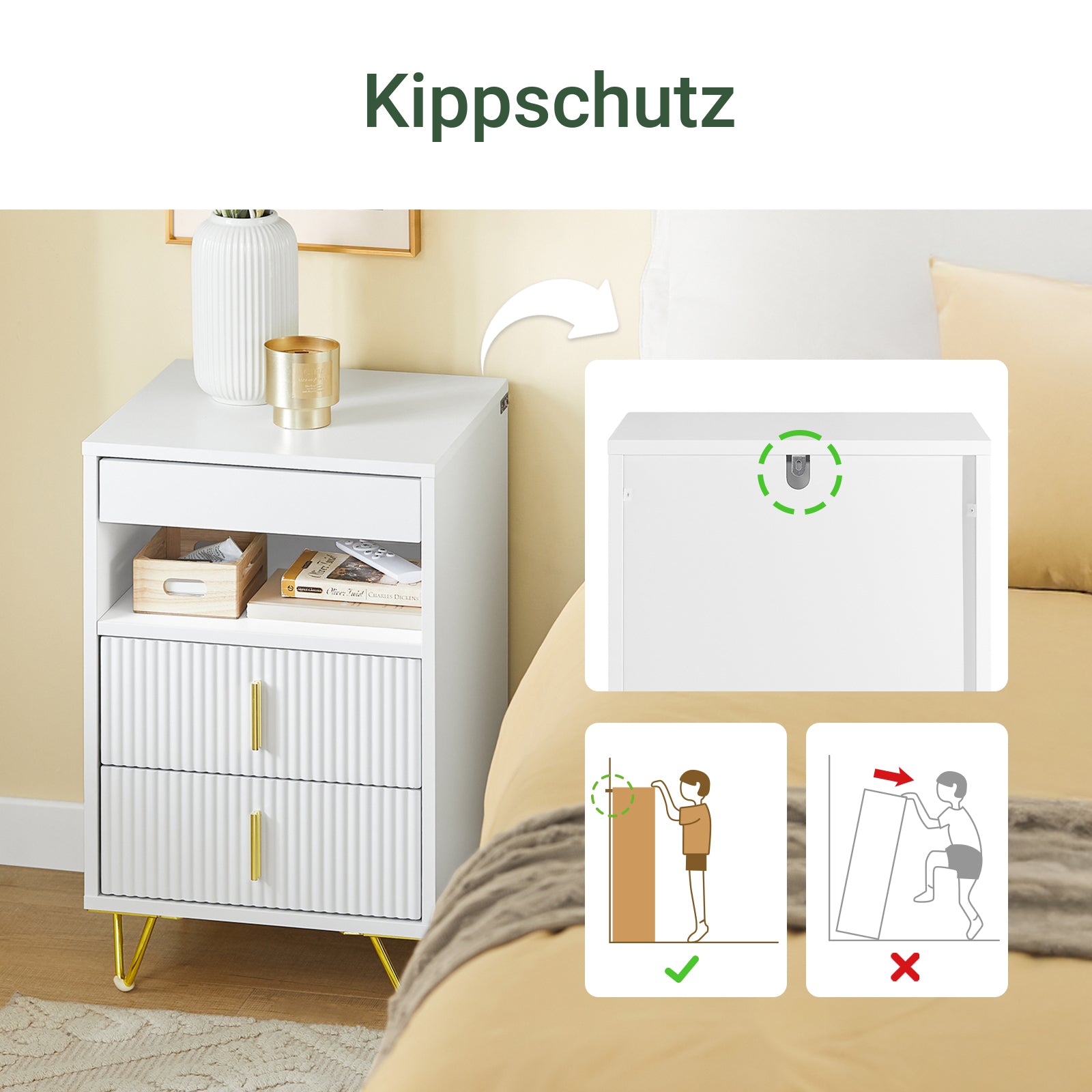 Vorverkauf | SoBuy | Nachttisch mit 3 Schubladen | Sofatisch | Beistelltisch | Weiß | FBT168-W