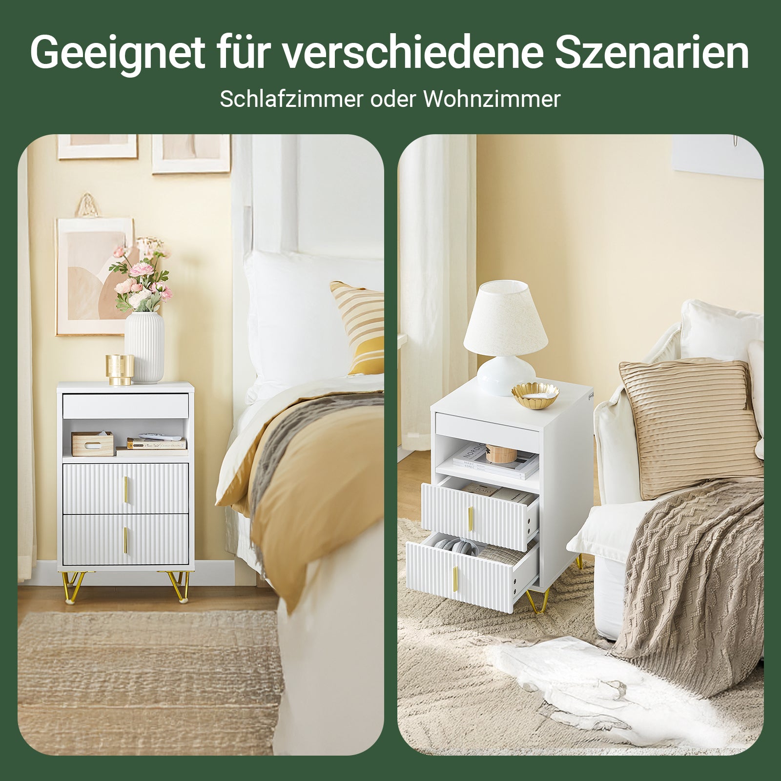 Vorverkauf | SoBuy | Nachttisch mit 3 Schubladen | Sofatisch | Beistelltisch | Weiß | FBT168-W