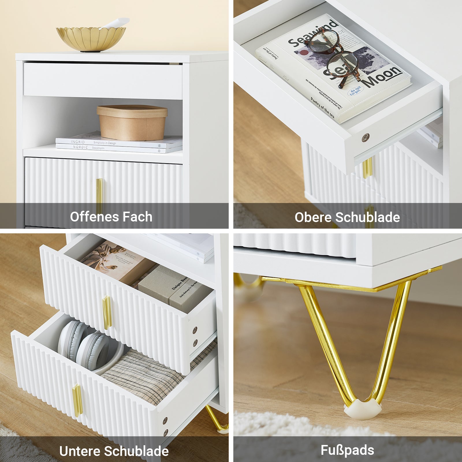 SoBuy | Nachttisch mit 3 Schubladen | Sofatisch | Beistelltisch | Weiß | FBT168-W