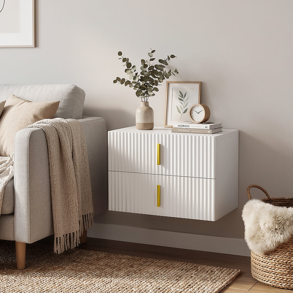 SoBuy Nachttisch hängend mit Sensorlicht und Schublade Weiß FBT177-E-W