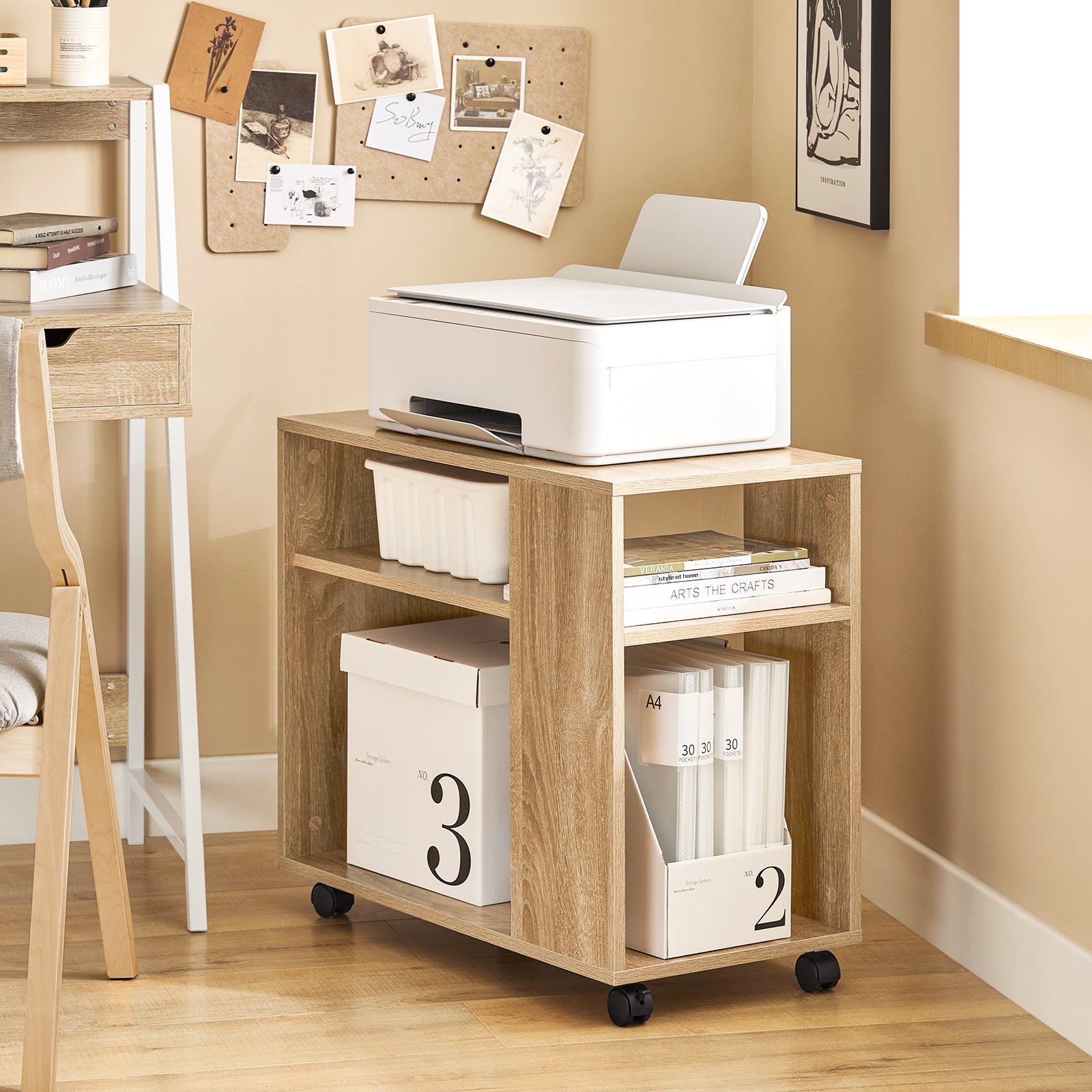 SoBuy | Tavolino con ruote | Tavolino porta stampante | Tavolino da caffè in legno | FBT34-N