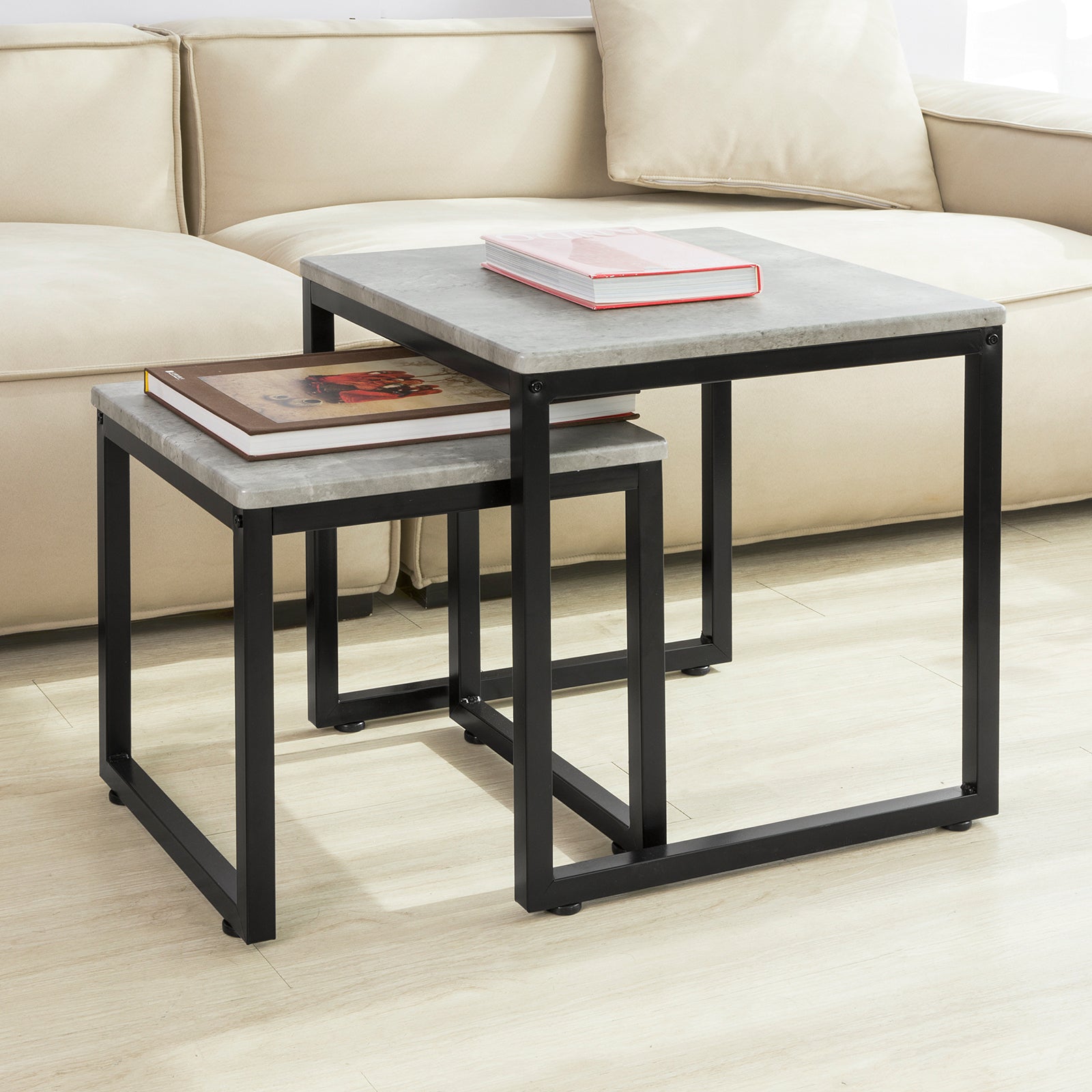 SoBuy | Set di 2 tavolini | Tavolino da caffè | Tavolino da salotto grigio | FBT42-HG
