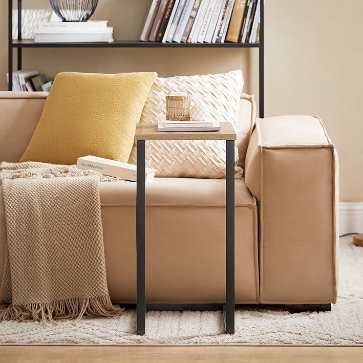 SoBuy | Table d'appoint en métal | Table basse de canapé | Table d'ordinateur portable | Naturel/Noir | FBT44-N