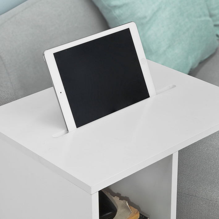 SoBuy | Table d'appoint pour iPad | Table basse de canapé à roulettes | Porte-revues blanc | FBT48-W