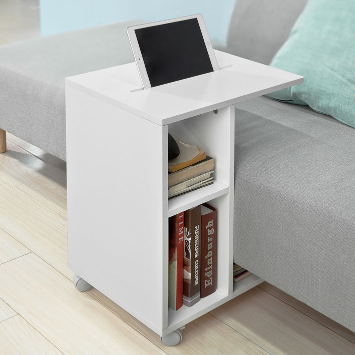 SoBuy | Tavolino per iPad | Tavolino da divano con ruote | Portariviste bianco | FBT48-W
