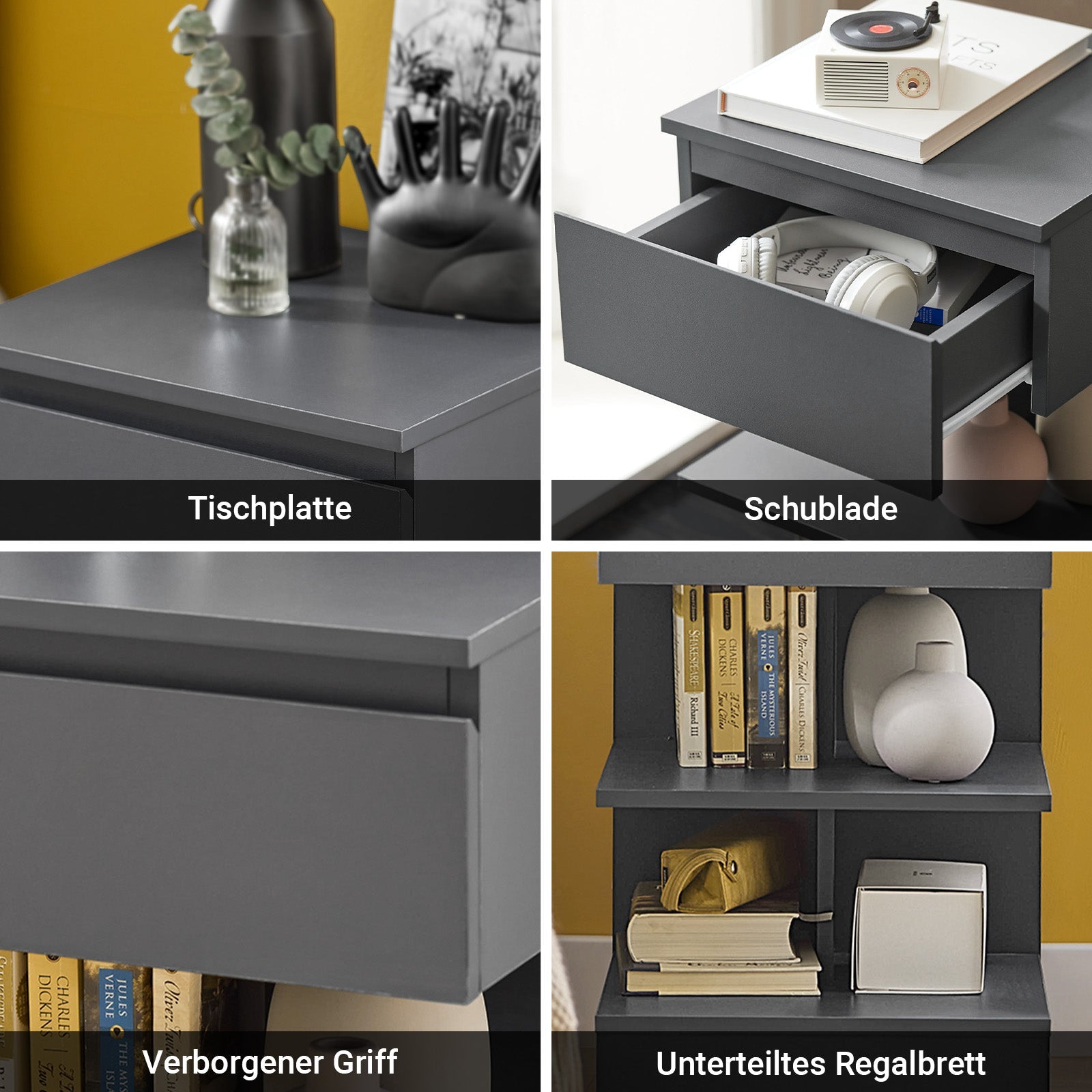 SoBuy | Lot de 2 tables de chevet étroites | Table d'appoint | Commode grise | FBT49-HGx2