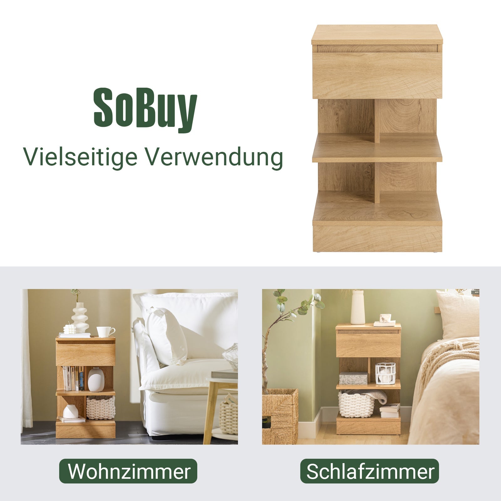 SoBuy | Table de chevet | Commode de nuit | Table d'appoint | Commode Nature | FBT49-N