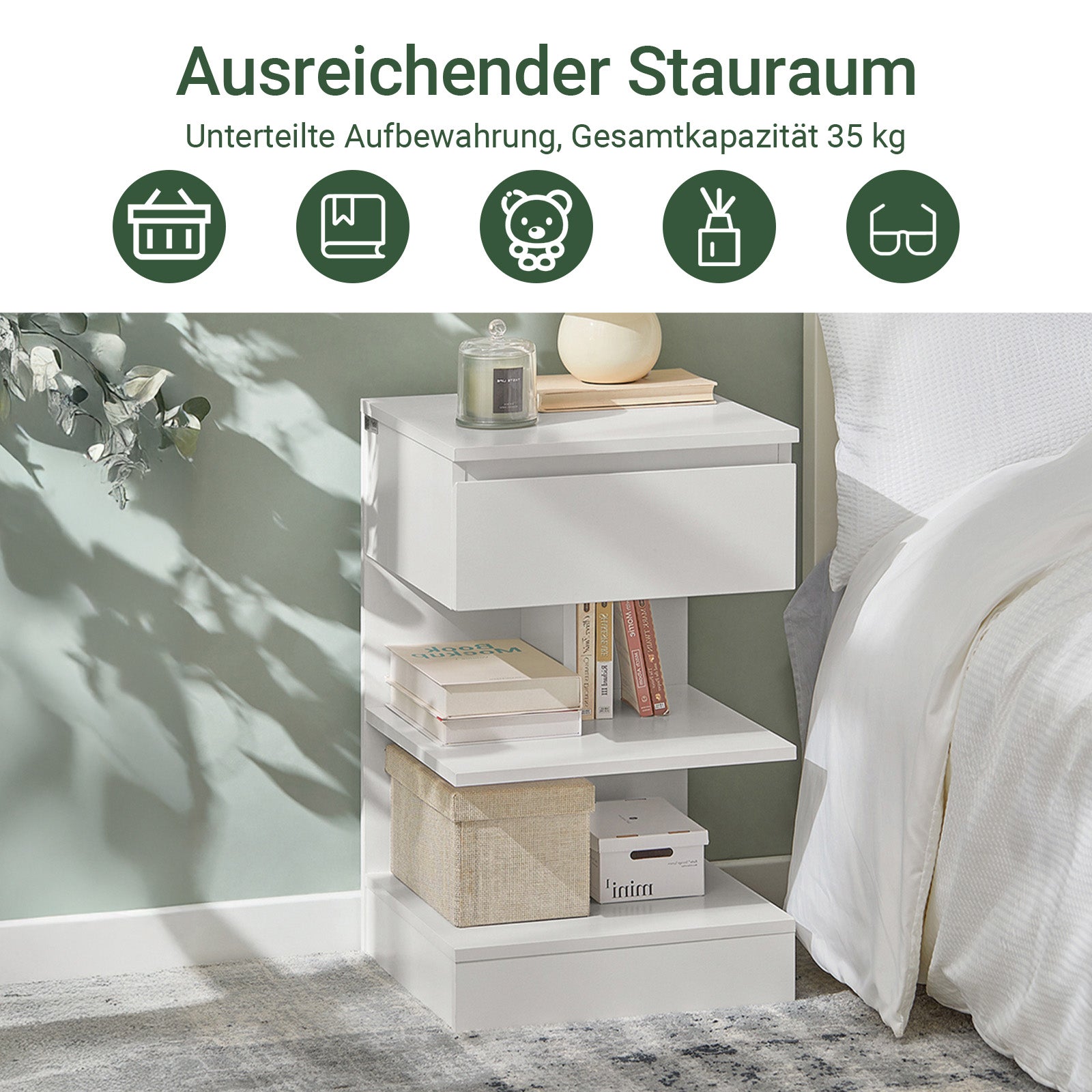 SoBuy | Comodino | Per camera da letto | Tavolino | Cassettiera bianco | FBT49-W