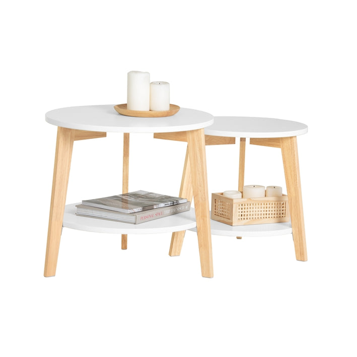 SoBuy | Set di 2 tavolini da caffè | Tavolino laterale | Legno di gomma | Bianco | FBT75-W