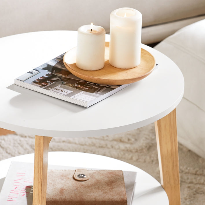 SoBuy | Set di 2 tavolini da caffè | Tavolino laterale | Legno di gomma | Bianco | FBT75-W
