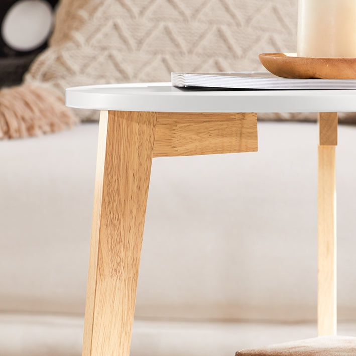 SoBuy | Ensemble de 2 tables d'appoint | Tables gigognes | Bois d'hévéa | Blanc | FBT75-W