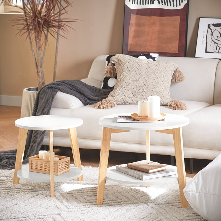 SoBuy | Set di 2 tavolini da caffè | Tavolino laterale | Legno di gomma | Bianco | FBT75-W