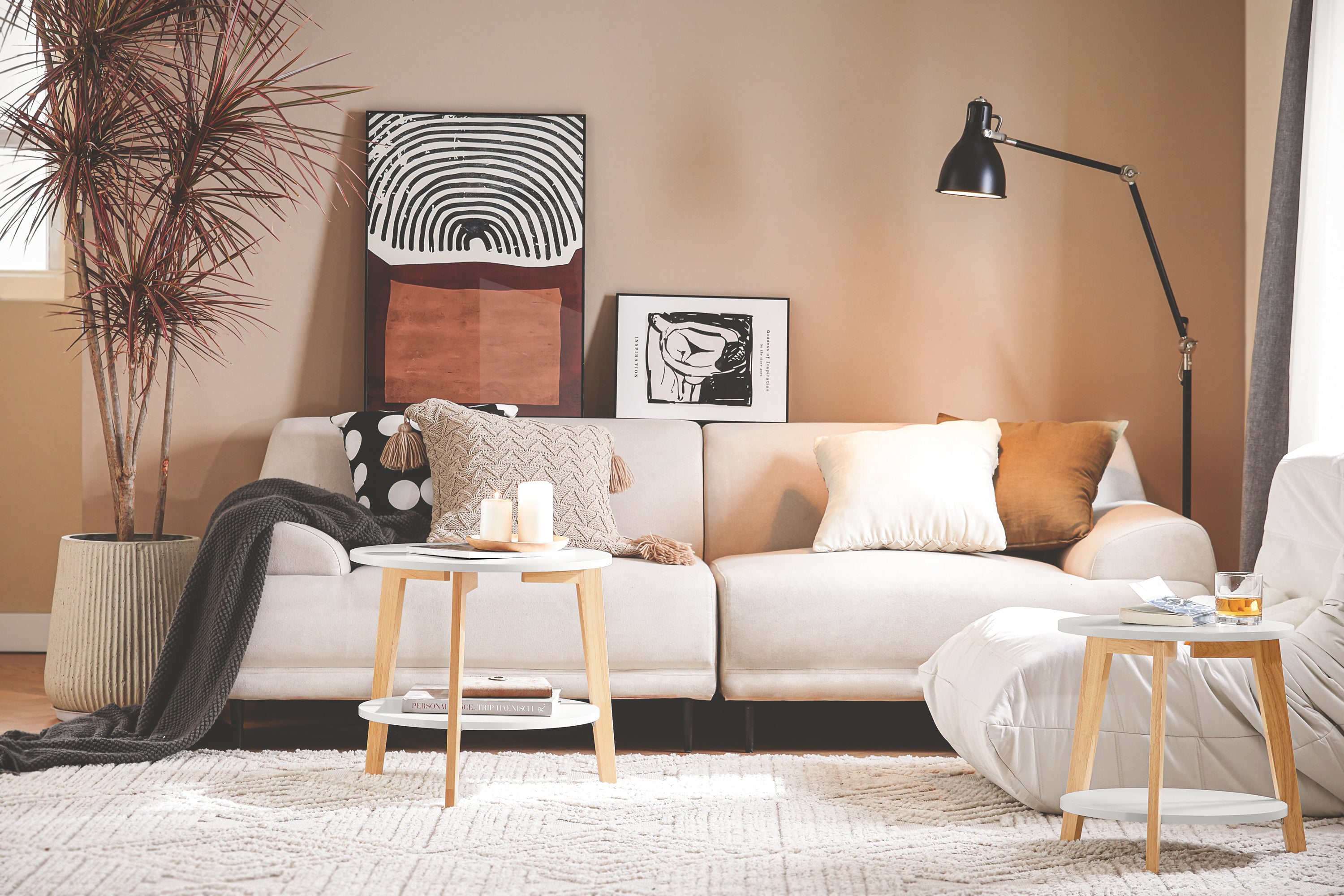 SoBuy | Ensemble de 2 tables d'appoint | Tables gigognes | Bois d'hévéa | Blanc | FBT75-W