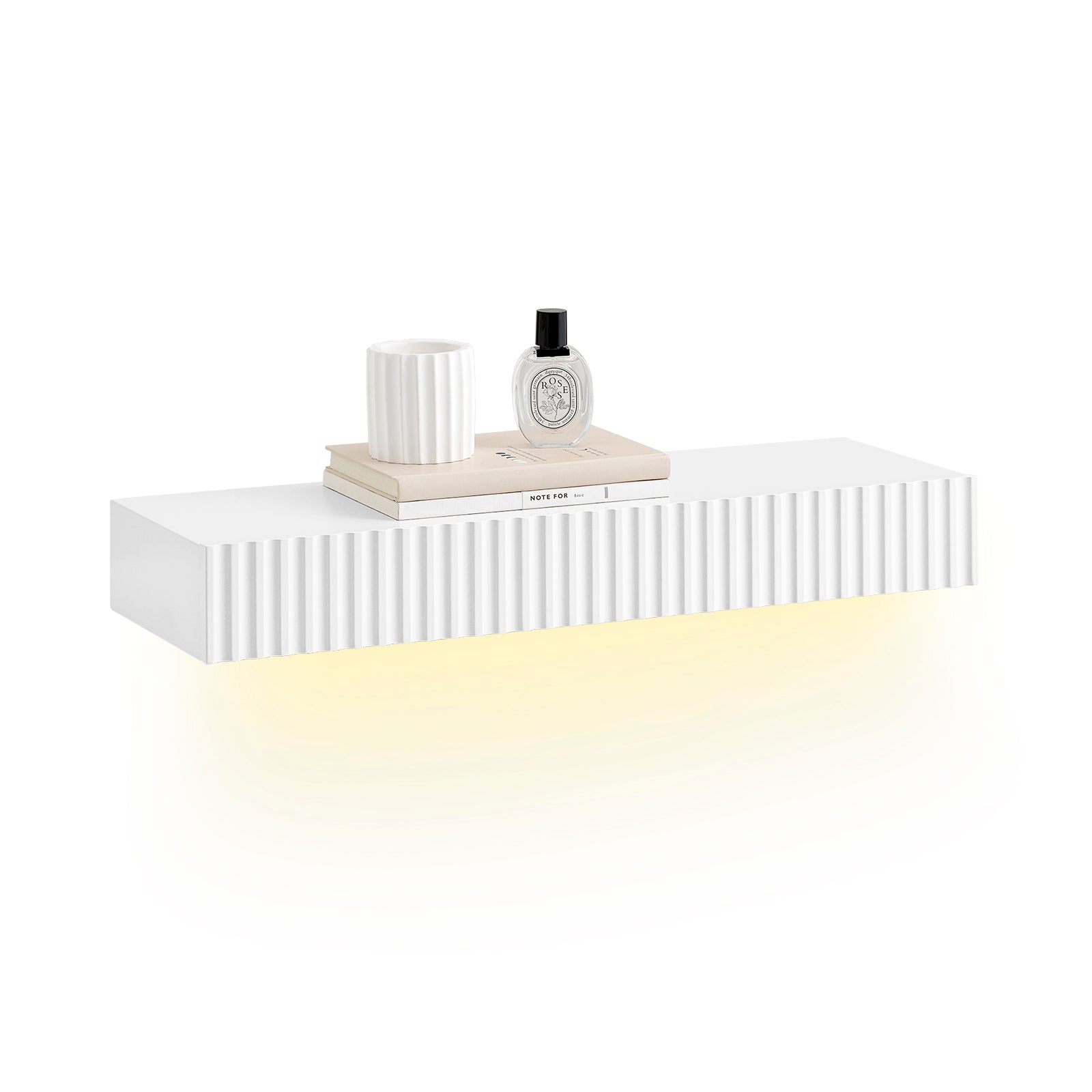 Prévente | SoBuy | Étagère flottante | avec tiroir | Lumière à capteur de mouvement LED | Tiroir mural | Étagère murale blanche | FHK38-W