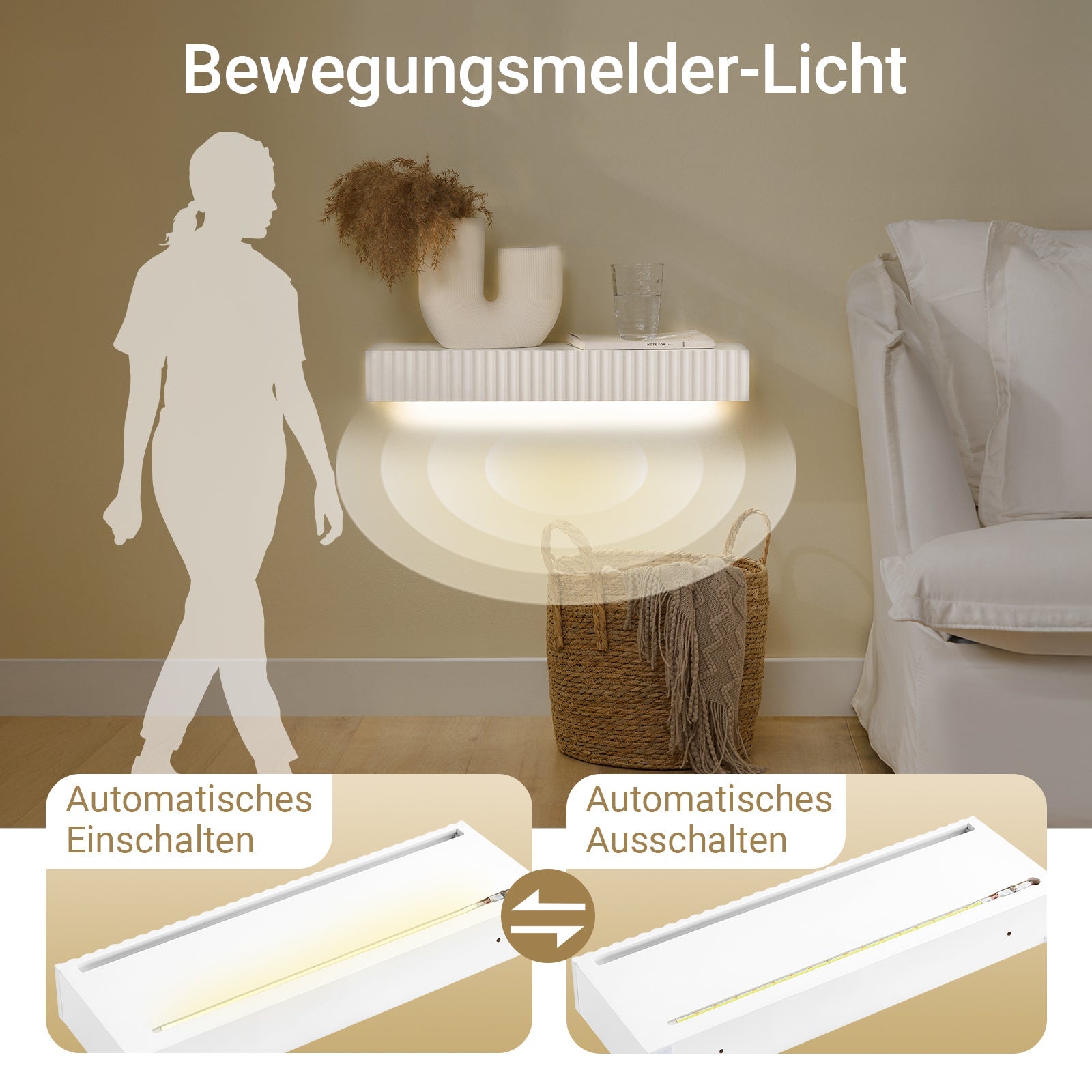 Vorverkauf | SoBuy | Schweberegal | mit Schublade | LED-Bewegungssensor-Licht | Wandschublade | Wandregal Weiß | FHK38-W