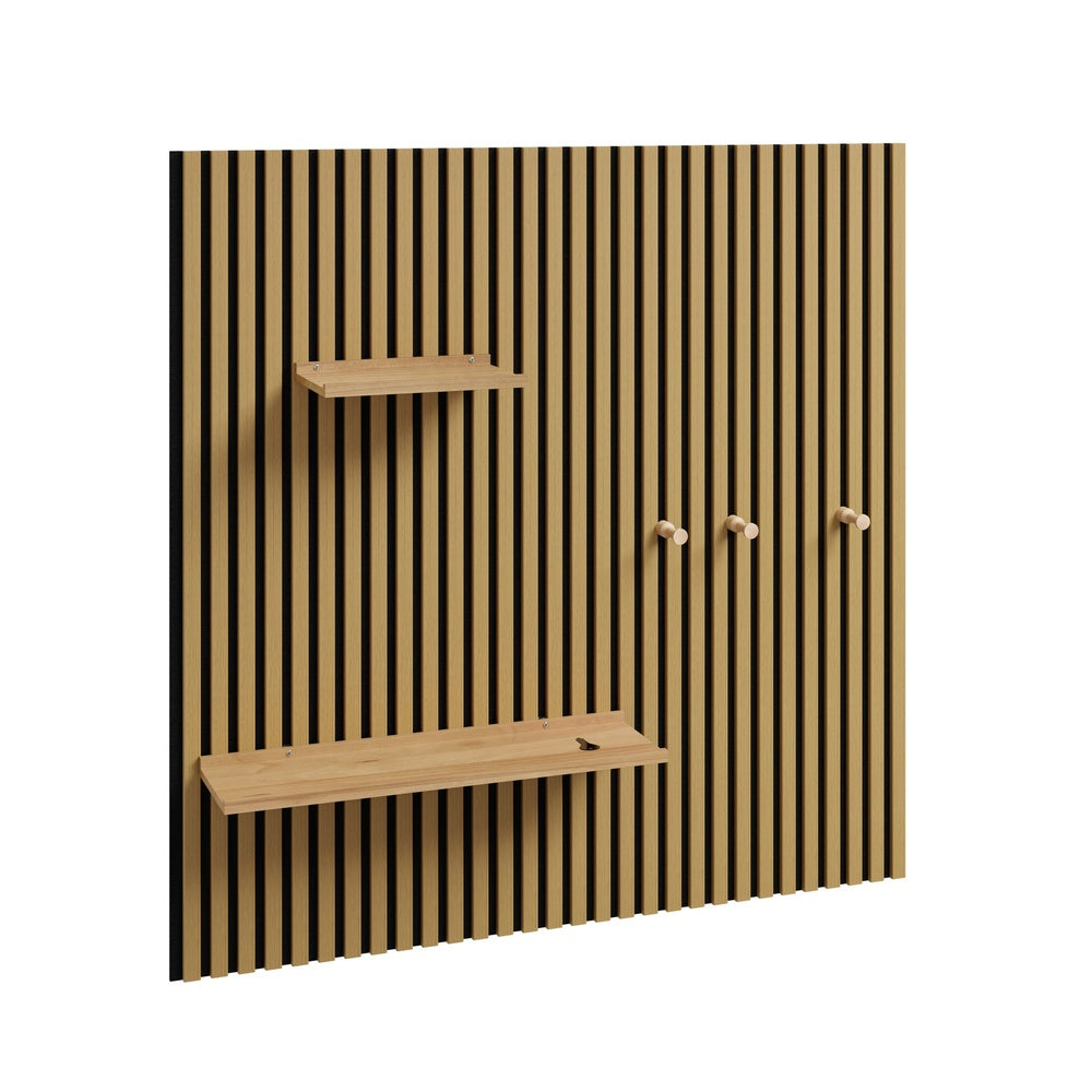 SoBuy | Wandregal Holz mit 2 Regalböden und 3 Haken Schwarz | FHK40-N