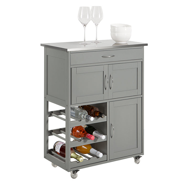 SoBuy Carrello da Cucina con Portabottiglie Grigio Chiaro 67x86x38cm FKW45-HG