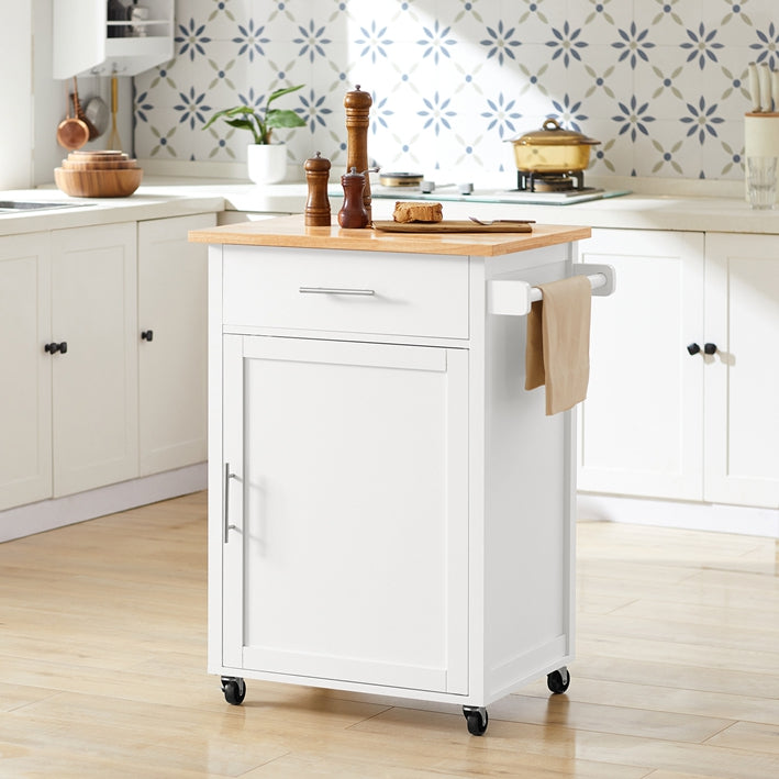 SoBuy | Desserte de Cuisine | Chariot de Service | Desserte Roulante | Blanc-Naturel | FKW102-WN