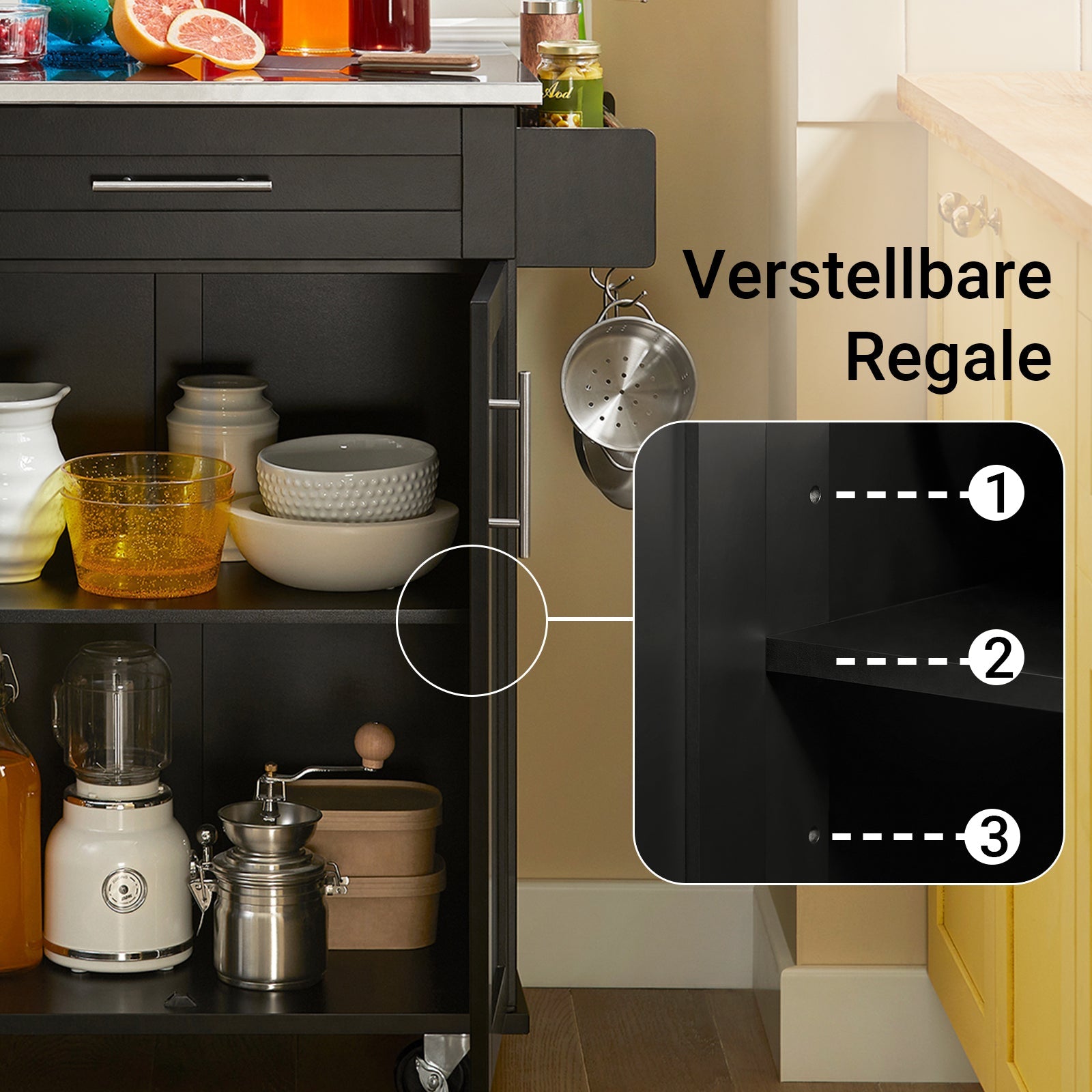 SoBuy | Carrello da cucina | Carrello per bevande da ufficio | Carrello di servizio nero | FKW110-SCH