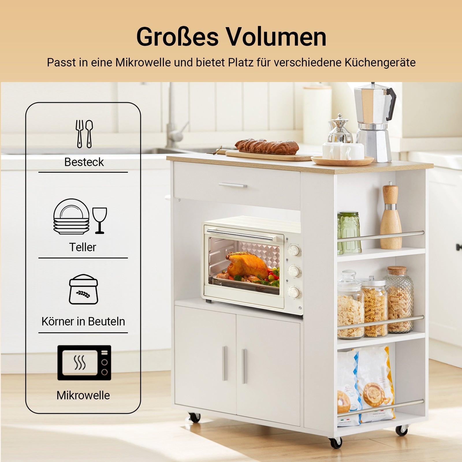 SoBuy | Carrello da cucina Carrello di servizio | Bianco | 82x88x46cm | FKW113-WN