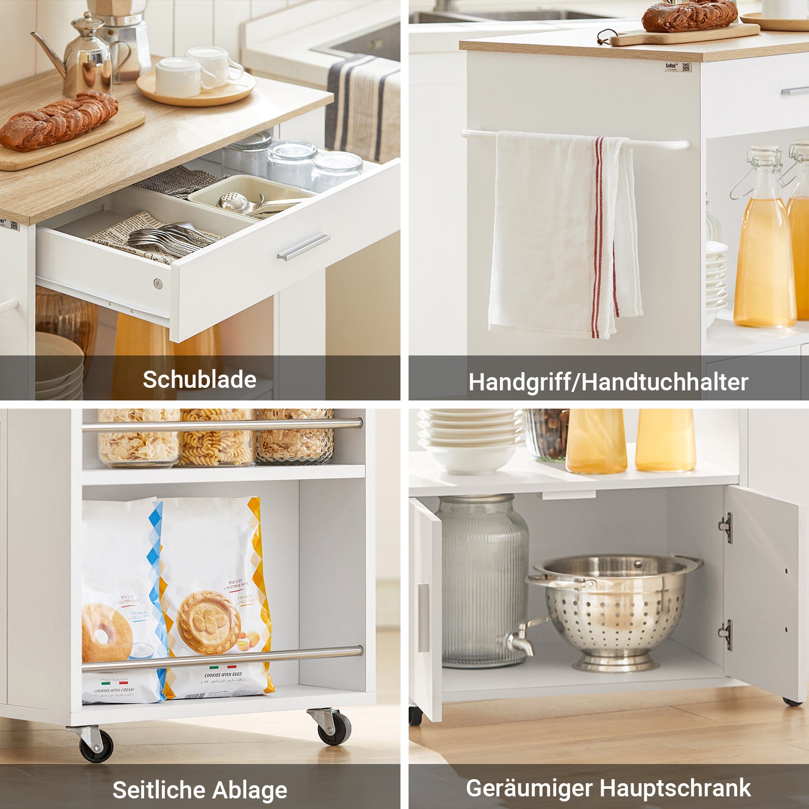 SoBuy | Chariot de cuisine | Chariot de service | Blanc | 82 x 88 x 46 cm | FKW113-WN