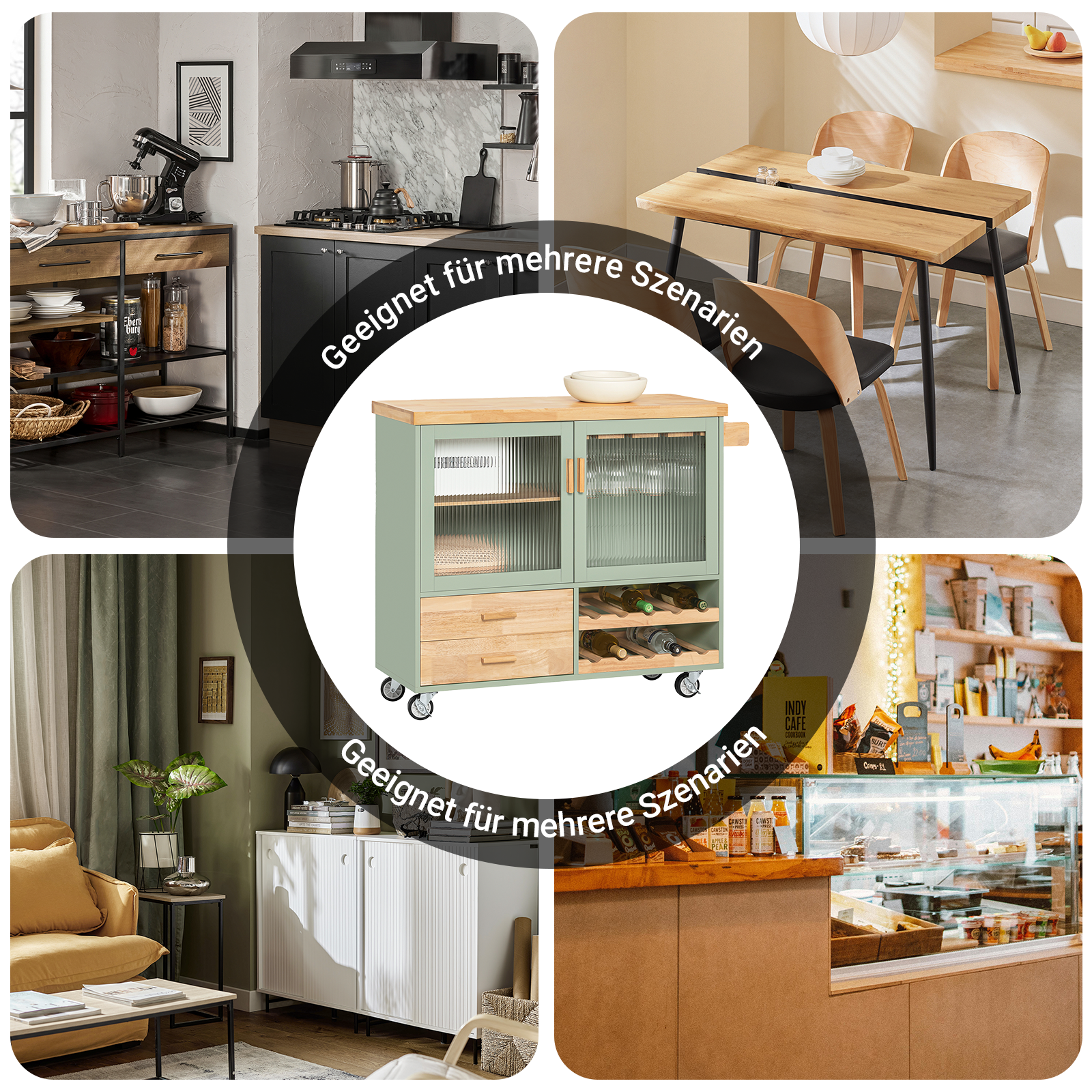 SoBuy | Desserte de cuisine avec porte-bouteilles | Îlot de cuisine avec porte-verres à vin | Buffet | Vert | FKW114-GR