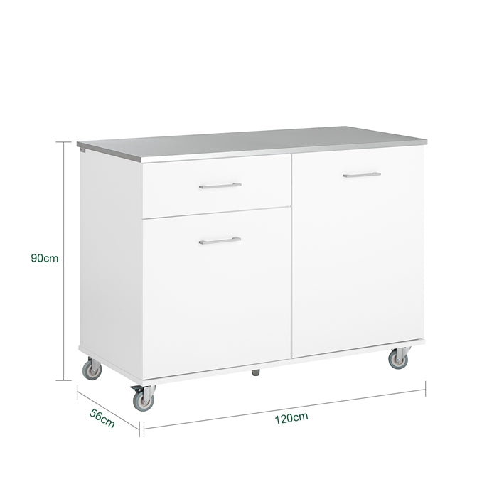 SoBuy | Mobile Cucina Bianco | Carrello da Cucina | Isola per Cucina | Carrello di Servizio | FKW117-W