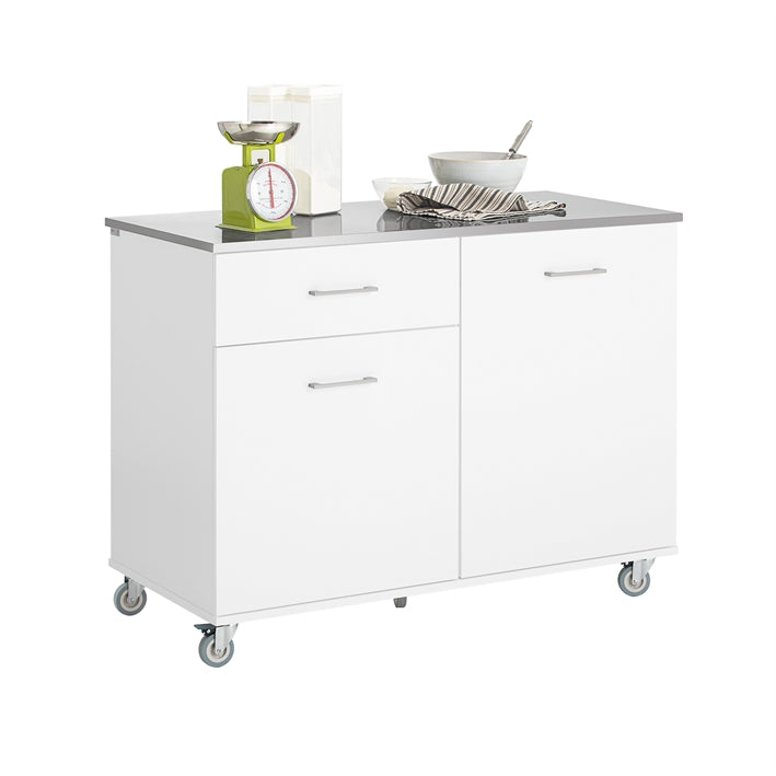 SoBuy | Mobile Cucina Bianco | Carrello da Cucina | Isola per Cucina | Carrello di Servizio | FKW117-W