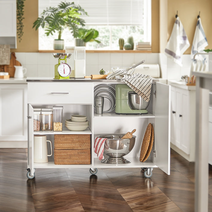 SoBuy | Meuble de cuisine blanc | Desserte de cuisine | Îlot de cuisine | Chariot de service | FKW117-W