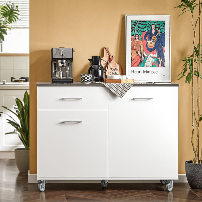 SoBuy | Mobile Cucina Bianco | Carrello da Cucina | Isola per Cucina | Carrello di Servizio | FKW117-W