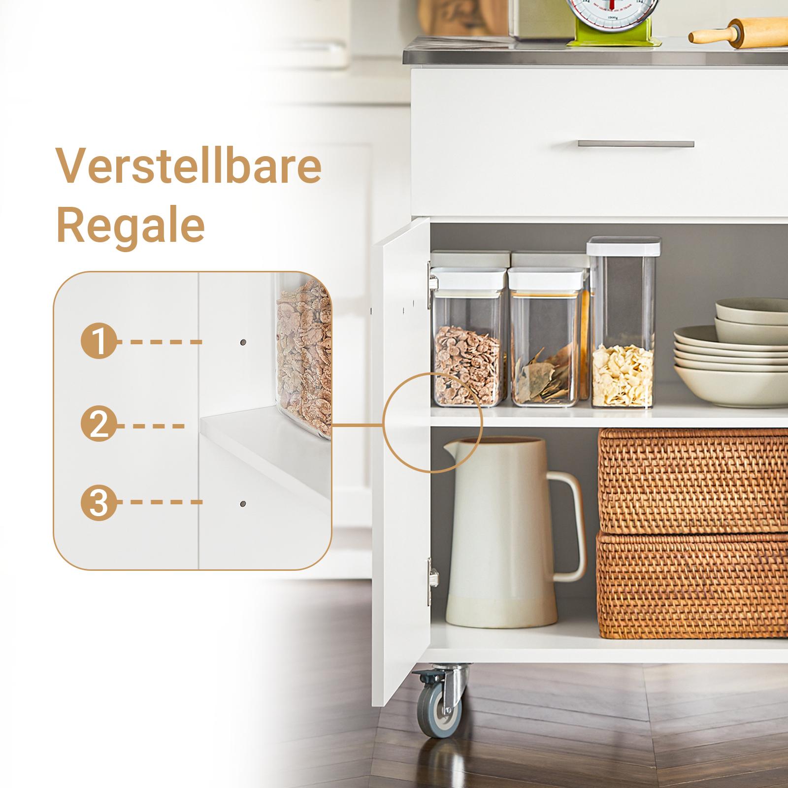 SoBuy | Meuble de cuisine blanc | Desserte de cuisine | Îlot de cuisine | Chariot de service | FKW117-W