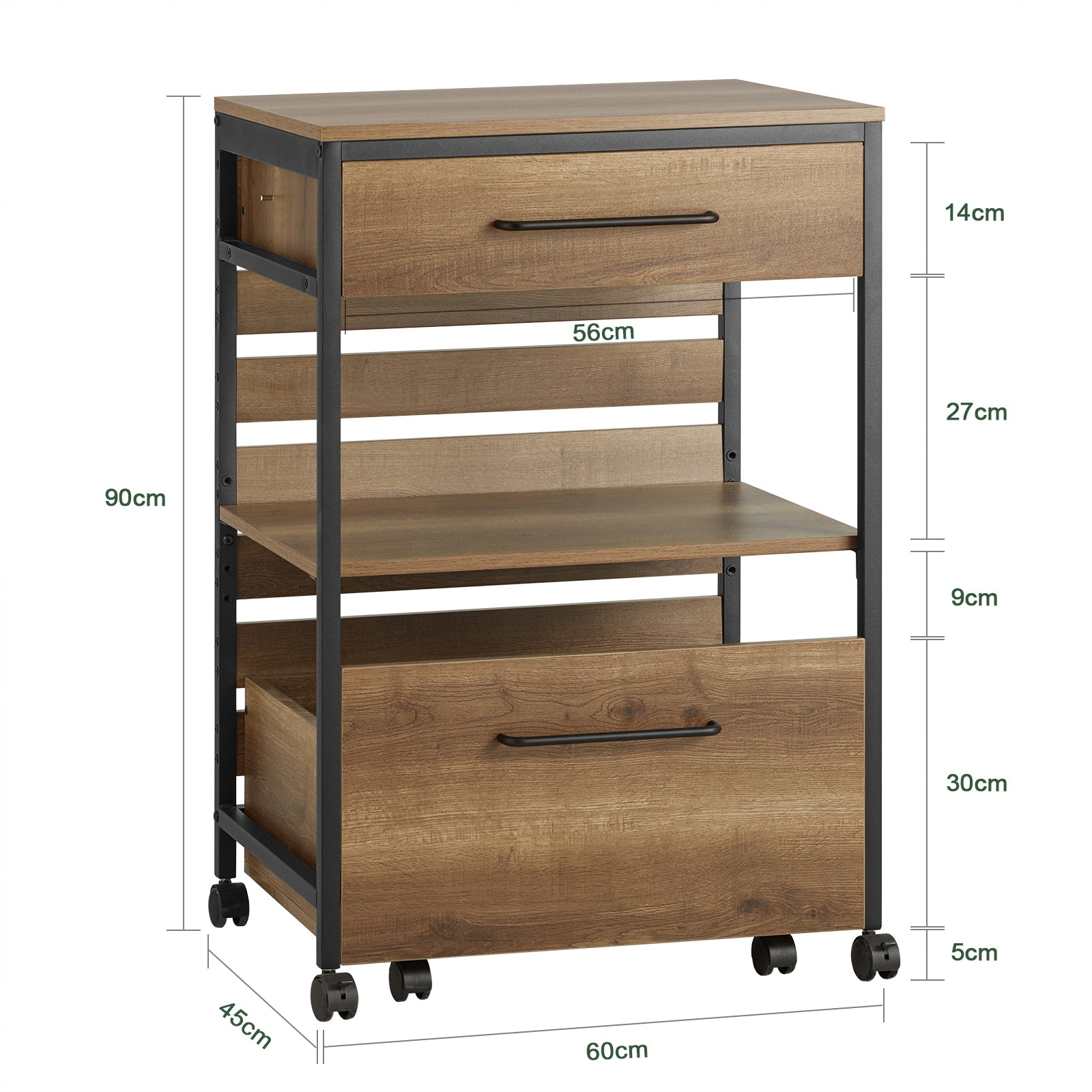 SoBuy | Carrello da portata | con 1 cassa portaoggetti | Carrello da cucina | Vintage | 60x90x45 cm | FKW118-PF