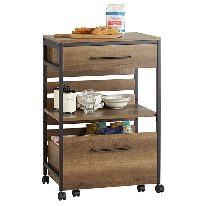 SoBuy | Carrello da portata | con 1 cassa portaoggetti | Carrello da cucina | Vintage | 60x90x45 cm | FKW118-PF
