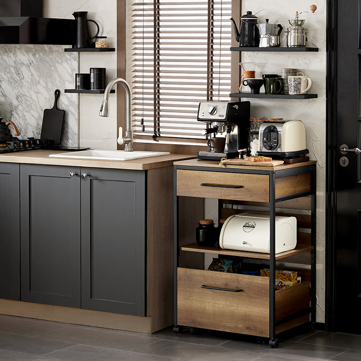 SoBuy | Carrello da portata | con 1 cassa portaoggetti | Carrello da cucina | Vintage | 60x90x45 cm | FKW118-PF