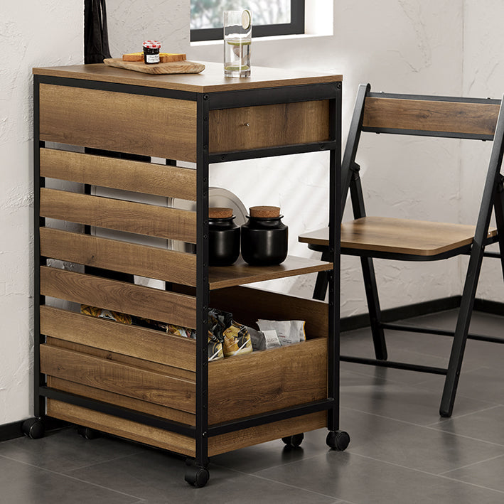 SoBuy | Carrello da portata | con 1 cassa portaoggetti | Carrello da cucina | Vintage | 60x90x45 cm | FKW118-PF