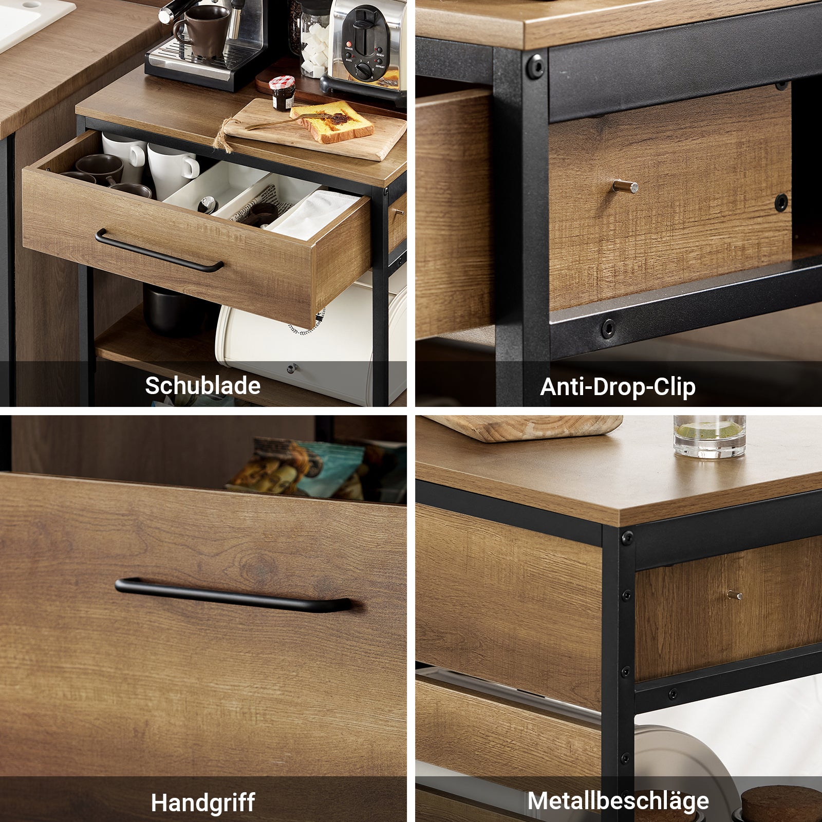 SoBuy | Chariot de service | avec 1 coffre de rangement | Chariot de cuisine | Vintage | 60 x 90 x 45 cm | FKW118-PF