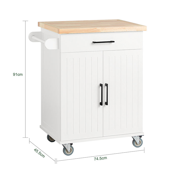SoBuy | Chariot de cuisine | Chariot à roulettes | Meuble de cuisine | Chariot de service | Blanc naturel | FKW119-WN