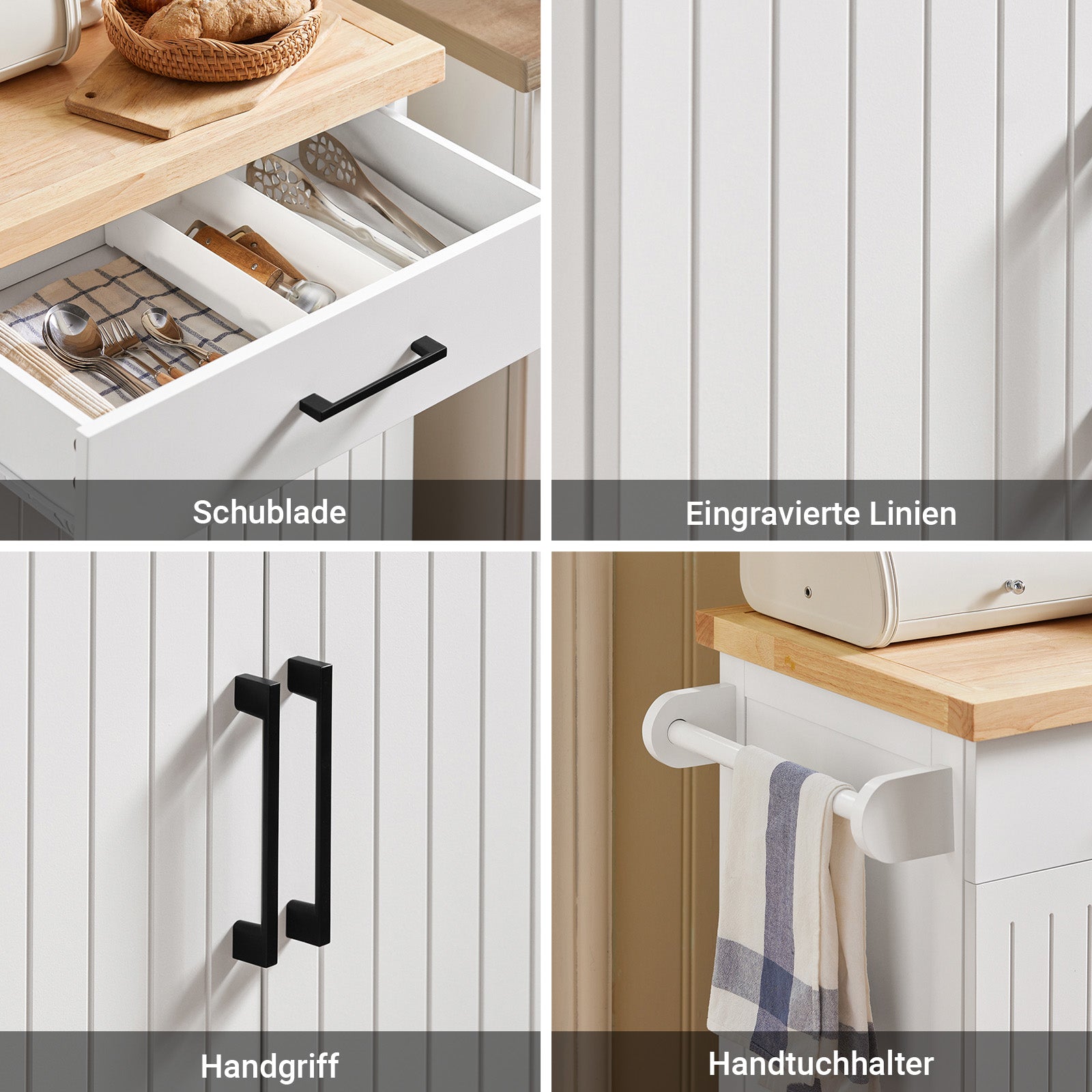 SoBuy | Chariot de cuisine | Chariot à roulettes | Meuble de cuisine | Chariot de service | Blanc naturel | FKW119-WN