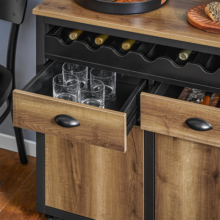 SoBuy | Küchenwagen mit Flaschenablage | Servierwagen Kücheninsel | Vintagebraun | FKW122-SCH