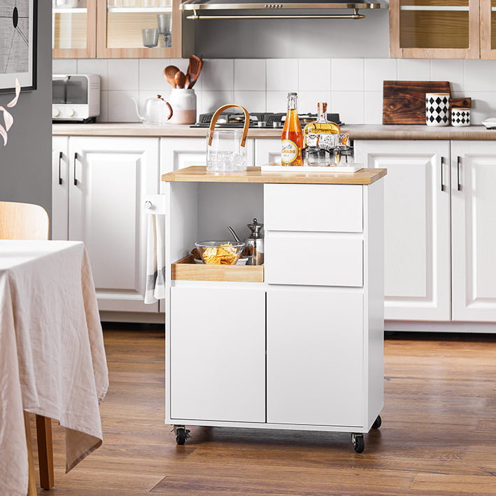 SoBuy | Carrello da cucina con piano di lavoro | Carrello di servizio con ruote | Bianco | 72x84x40cm FKW123-WN
