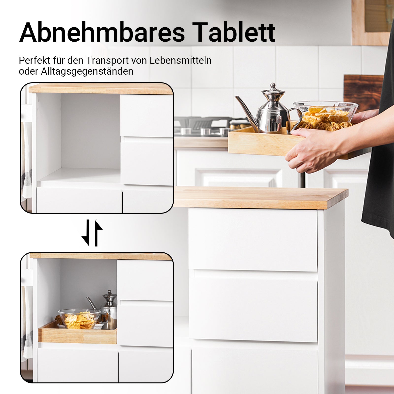 SoBuy | Carrello da cucina con piano di lavoro | Carrello di servizio con ruote | Bianco | 72x84x40cm FKW123-WN